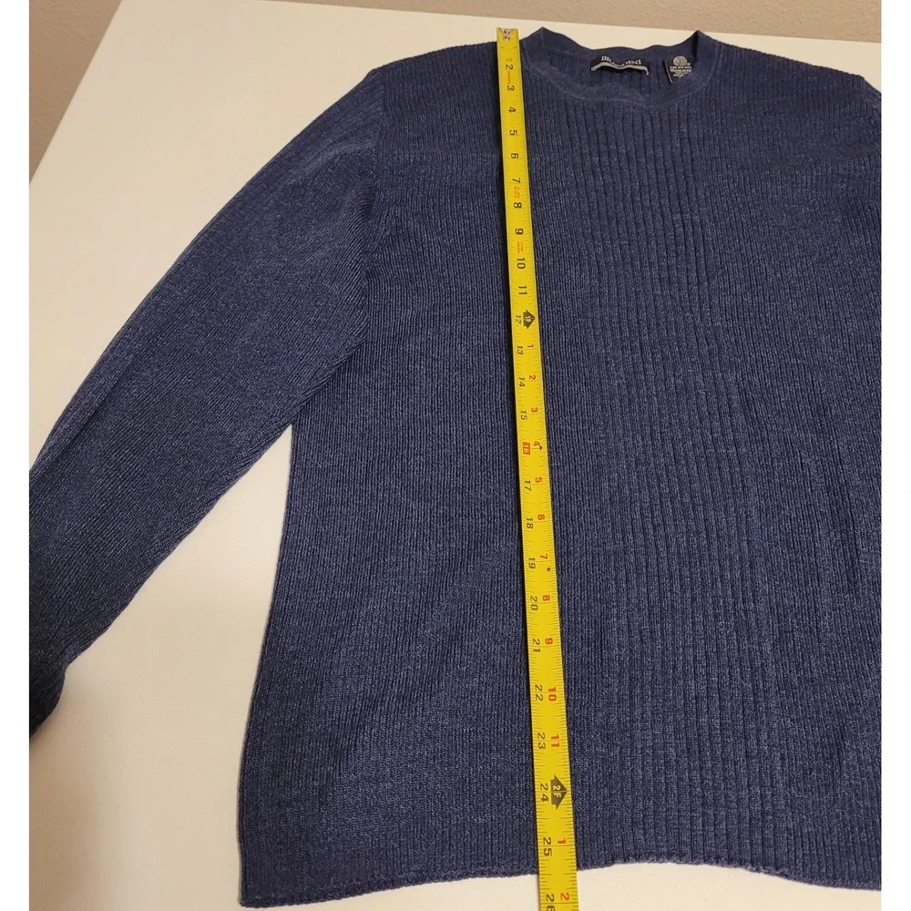 Vintage Brandini Merino Wool Sweater Mens Large Blue Ribbed Crewneck Romania